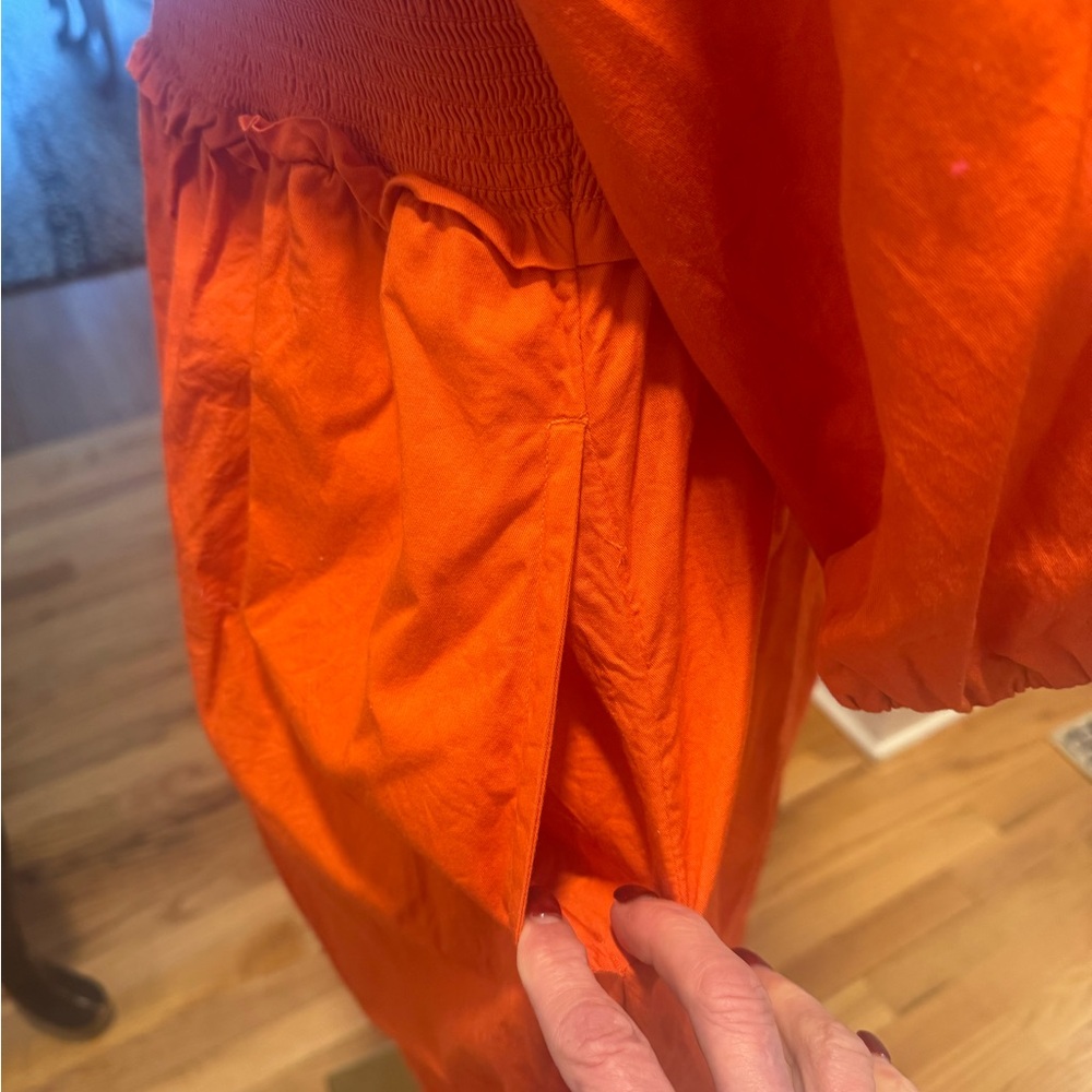 Elegant Orange smocked Midi Dress - Picture 11 of 11